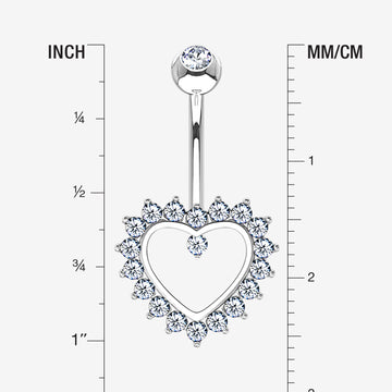 Detail View 1 of 14 Karat White Gold Brilliant Sparkle Multi-Gem Heart Belly Button Ring-Clear Gem